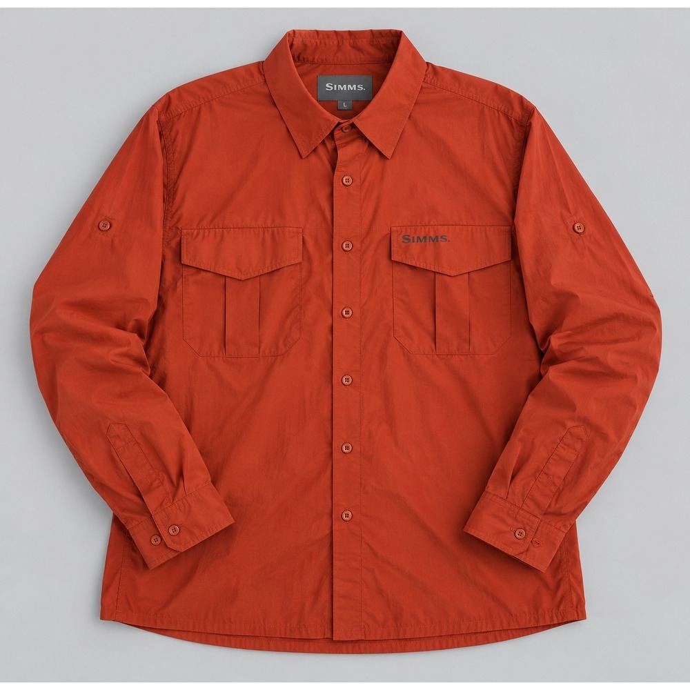 Simms Fishing Shirt Mens XXL Orange Long Sleeve Roll Tab Ventilated Outdoors